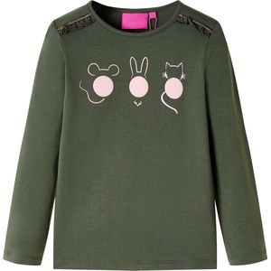 vidaXL - Kindershirt - met - lange - mouwen - 104 - kakikleurig