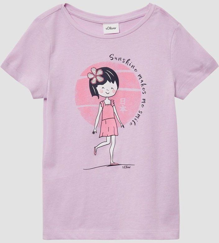 T-shirt - Regular-fit - Katoenen Jersey - Glitterprint - Korte Mouwen