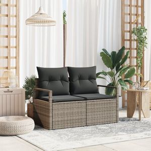 vidaXL - 2-Zits - Tuinsofa - met - Opslag - & - Kussens - - - Grijs - Poly - Rattan