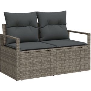 vidaXL - 2-Persoons - Tuinbank - met - Opslag - & - Kussens - Grijs - Poly - Rattan