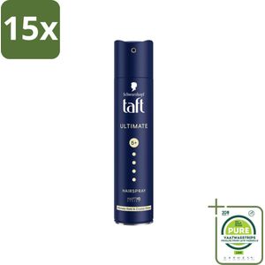 15 x Taft - Ultimate 5+ - Haarspray - Maximale stevigheid - 250 ml - Grootverpakking - Haarspray - Taft - Maximale Fixatie - Glans - Haarlak
