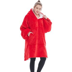 JAXY Hoodie Deken - Snuggie - Snuggle Hoodie - Fleece Deken Met Mouwen - 1450 gram - Hoodie Blanket - Red