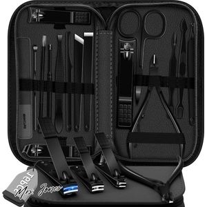 Mrs. Jones Manicureset Pedicureset 16 Stuks Roestvrijstalen Nagelknipperset Professionele Nagelverzorgingsset Draagbaar Reisetui Van Leer Voor Mannen Vrouwen Zwart. .