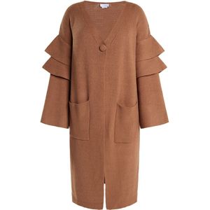 usha - Gebreid Vest - Camel - V-hals - Lange Mouwen