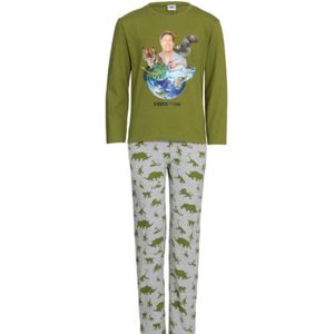 Freek Vonk pyjama met dierenprint - kind - lange mouw - 100% katoen - maat 116/122 - groen/grijs