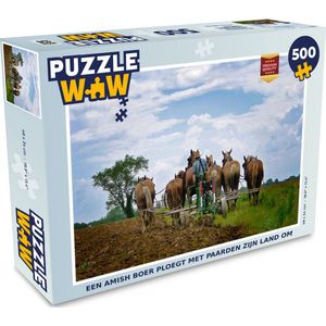 Puzzel Een Amish boer ploegt met paarden zijn land om - Legpuzzel - Puzzel 500 stukjes