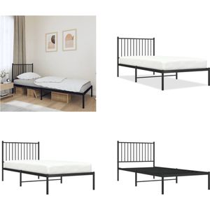 vidaXL Bedframe met hoofdbord metaal zwart 90x200 cm - Bedframe - Bedframes - Eenpersoonsbed - Bed