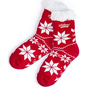 Warme wintersokken met voering en anti slip kleur Rood / Wit