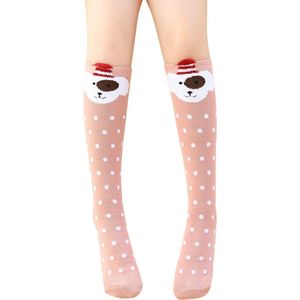 Kniekousen meisjes - hondje roze wit stippen - lange sokken - 6-12 jaar - elastisch katoen - schattige kniesokken - cadeau meisjes
