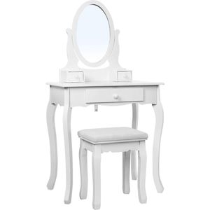 VELTRR® Make up Tafel - Kaptafel met Spiegel - Hollywood Spiegel - Hout - Wit