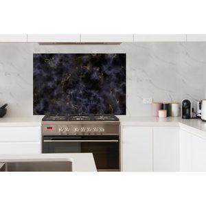Spatscherm Keuken - Kookplaat Achterwand - Spatwand Fornuis - 120x80 cm - Agaat steen - Black en gold - Edelsteen - Aluminium - Wanddecoratie - Muurbeschermer - Hittebestendig