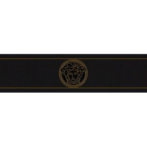 Exclusief luxe behang Profhome 935224-GU behangrand licht gestructureerd met grafisch patroon glimmend zwart goud 0,65 m2