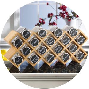 SHOP YOLO - Bamboe kruidenrek - kruidenpotjes - kruidenrek staand met 18 potjes - Compleet Pakket incl Kruidenpotjes Stickers