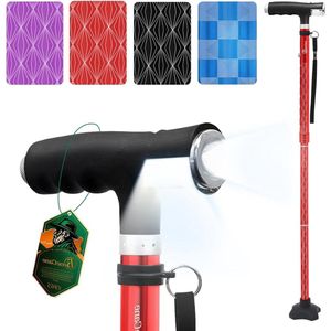 Wandelstok Opvouwbaar met Ledlampen - Dames Heren Hoogte Verstelbaar Aluminium