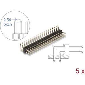 Pin header 20 pin, steek 2,54 mm, 2-rij, schuine schuine, 5 stuks