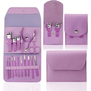 Manicure set - Manicureset Professionele Nail Clippers Pedicure Kit Paars - 16 + 4 stuks - Nail Care Kit - Travel Manicure Tools
