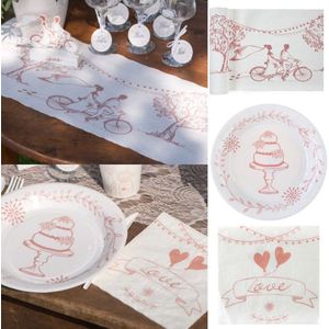 31-delige set Romantic Blush Pink met katoenen tafelloper, bordjes en servetten - huwelijk - bruiloft