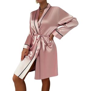 Nivard Satijnen Badjas Dames - Kimono - Kamerjas - Satijn - Ochtendjas - Pyjama - Roze - Maat XL