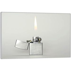 Acrylglas –Zilveren Aansteker op Witte Achtergrond– 40x30 (Met Ophangsysteem)