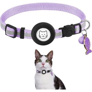 BJØRK™ Kattenhalsband Airtag - Reflecterend - Paars - Verstelbaar - 20 tot 30 cm - Tracker- GPS - Geschikt voor Apple AirTag - Kattenriem - Katten Accessoire - Halsband Kat Airtag