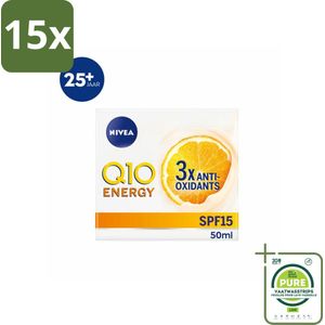 15 x NIVEA - Q10 Energie Dagcrème - Anti-Rimpel Crème - Normale & vermoeide huid - SPF 15 - Met Vitamine C & Q10 - 50 ml - Grootverpakking - Nivea Q10 - Anti-rimpel Crème - Dagcrème - Vitamine C - Q10