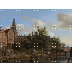 IXXI Gezicht op de Oudezijds Voorburgwal met de Oude Kerk in Amsterdam, Jan van der Heyden & Mauritshuis - 80 x 60 cm - Gratis ophangtool - Grote
