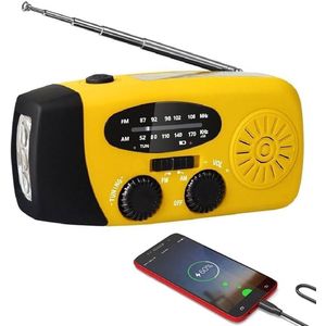 Noodradio - Noodradio Opwindbaar - 2000 mAh - Noodradio Solar Opwindbaar - Oplaadbaar & Op Batterijen - Powerbank - Solar - Zaklamp - Voor Rampen/Camping - Handmatige Crank - Geel