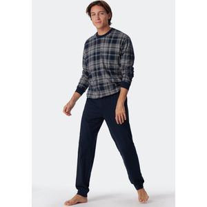 SCHIESSER Comfort Fit pyjamaset - heren pyjama lang biologisch katoen boorden ruiten donkerblauw - Maat: XXL
