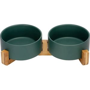 Hondenbak, keramiek, dubbele voederbak voor honden, met bamboe standaard, voor katten en honden, 850 ml, groot