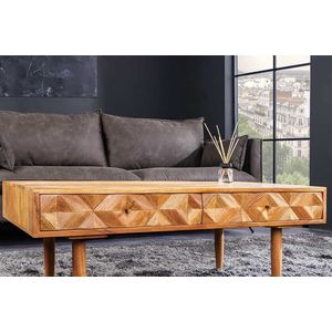 Massief houten salontafel ALPINE 102 cm natuurlijke acaciahoningafwerking met opbergladen