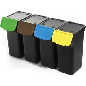 KADAX Afvalemmer met deksel, plastic afvalemmer voor afvalscheiding, rechthoekige afvalemmer met klapdeksel (zwart, 4 x 25 l)