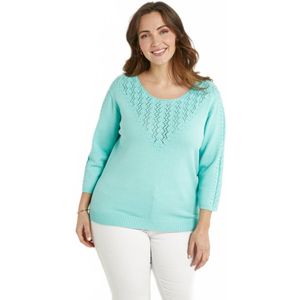 Zachte effen trui met ronde hals in fantasiebreiwerk