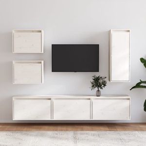 The Living Store TV meubel set - hangkast - massief grenenhout - wit - 3x 60x30x35cm - 2x 45x30x35cm - 1x 30x30x80cm