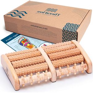 Voetmassage apparaat Roller voor dubbele voetmassage - groot - Ontspanning en verlichting van plantaire fasciitis hiel- en boogpijn - Hulpmiddel voor stressverlichting - Inclusief volledige instructies en reflexologiekaart Voetmassage apparaat