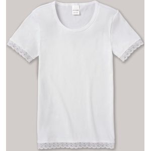 Schiesser - Shirt korte mouwen met kant dubbelrib wit - Long Life Cotton - Maat 176