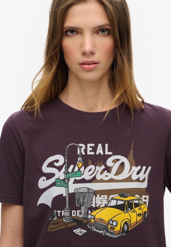 Superdry - New York Vintage T-shirt met logo en relaxte pasvorm - Dames - T-shirts