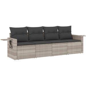 vidaXL - 4-delige - Loungeset - met - kussens - poly - rattan - lichtgrijs