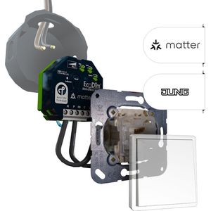 JUNG led tastdimmer Matter 0-250W, inbouw, kleine inbouwdiepte, 2-draads en 3-draads, ECO-DIM.10 + PEHA pulsdrukker