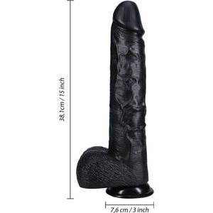 Extra Grote Zwarte Dildo 38 CM. - Grote Zwarte Dildo Met Ballen Met doorsnede 7.6 Cm. - Extreem Grote Zwarte Dildo Met Zuignap - Stevige Zwarte Dildo en Zachtaanvoelend