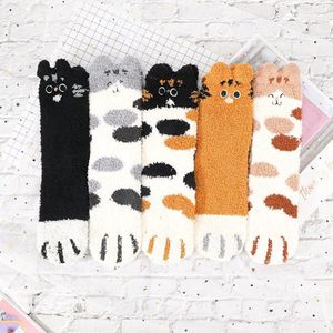 Zachte Kattensokken voor Vrouwen - 5-Paar Winter Sokken Set - Extra Warm & Knuffelig Koraal Fleece - Grappige Dieren Sokken - Maat 35-40 EU - Ideaal voor Slaapkamer en Binnenshuis