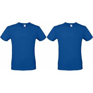 Set van 3x stuks blauw basic t-shirt met ronde hals voor heren - katoen - 145 grams - witte shirts / kleding, maat: M (50)