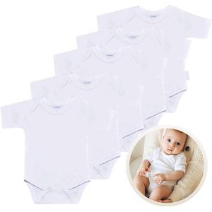 Funnies Rompertjes 5-Pack Wit - 62-68 - Set van 5 Zachte Babyrompers / Boxpakjes / Babybody's - Gemaakt van Comfortabele en Ademende Stoffen - Perfect voor Dagelijks Gebruik bij Baby’s - Makkelijk aan en uit te trekken en Wasmachinebestendig