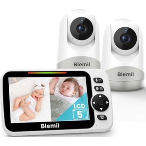 Babyfoon met 2 camera's, 5 inch scherm en lange batterijduur