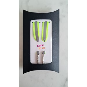 Schoenveters plat safety veiligheid - fluorescerend en reflecterend - 120cm lang met zilveren nestels veters voor schoenen sneakers en meer