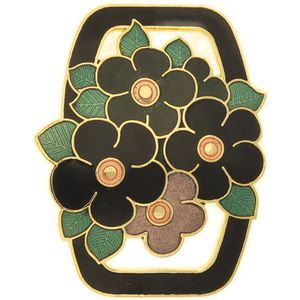 Behave - Broche rechthoek zwart bloemen emaille - Tijdloze elegantie