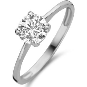 New Bling 9NBG-0632-52 Wit Gouden Solitair Ring Met Zirkonia - Dames - Maat 52 - 6mm Zirkonia - 4 Pootjes Chatonzetting - 14 Karaat - Witgoud