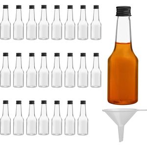 Mini Likeur Flesjes - Plastic Lege Drank Flesjes met Zwarte Schroefdop en Vloeistof Trechter Voor Makkelijk Schenken en Vullen - Voor Huwelijk en Feesten.