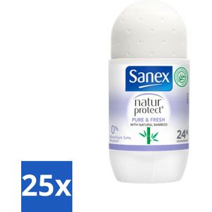 25 x Sanex Natur Protect - Deodorant Roller - Puur & Fris - Met Nattuurlijke Bamboo - 50 ml - Deodorant Roller - Bamboe - Natuurlijke Frisheid - Geur - Transpiratie