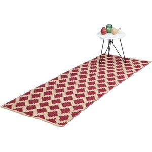 Relaxdays vloerkleed katoen - 80x200 cm - tapijt - binnenkleed - ruitjes - diverse kleuren - rood