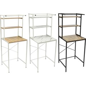 FIBILA 3-Lagen Wasmachine en Droger Opbergplank - Badkamer Organizer - Opbergrek - Wasruimte Rek - Ruimtebesparend Rek - Duurzaam MDF en IJzer - Hoog Draagvermogen - 3 Kleuren Beschikbaar - Makkelijk te Monteren